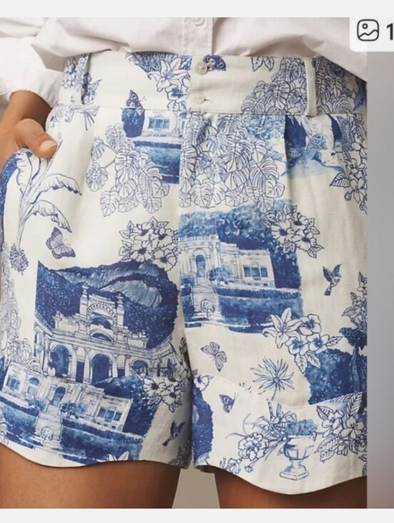 FARM Rio Pants - Farm Rio Antique Print Linen Shorts XS